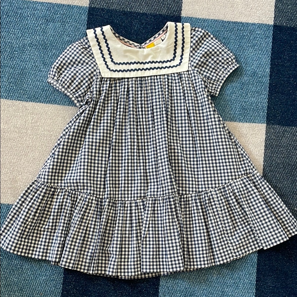 New Mini Boden Navy and White Ruffled Tiered Sundress